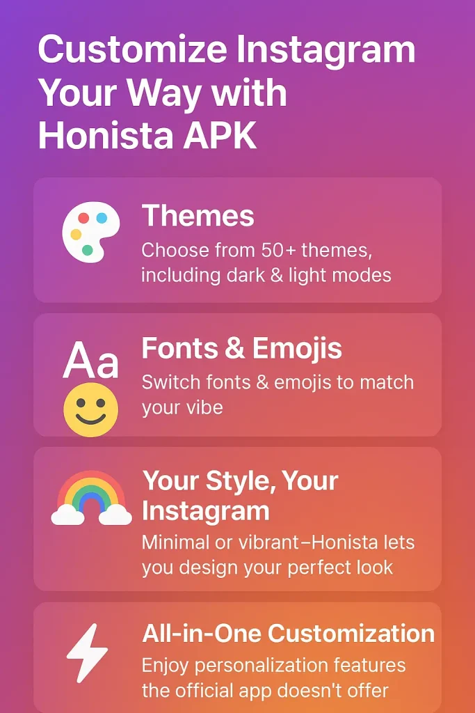 50+ themes, Fonts & Emojis, Your Style, Your Instagram, All-in-One Customization